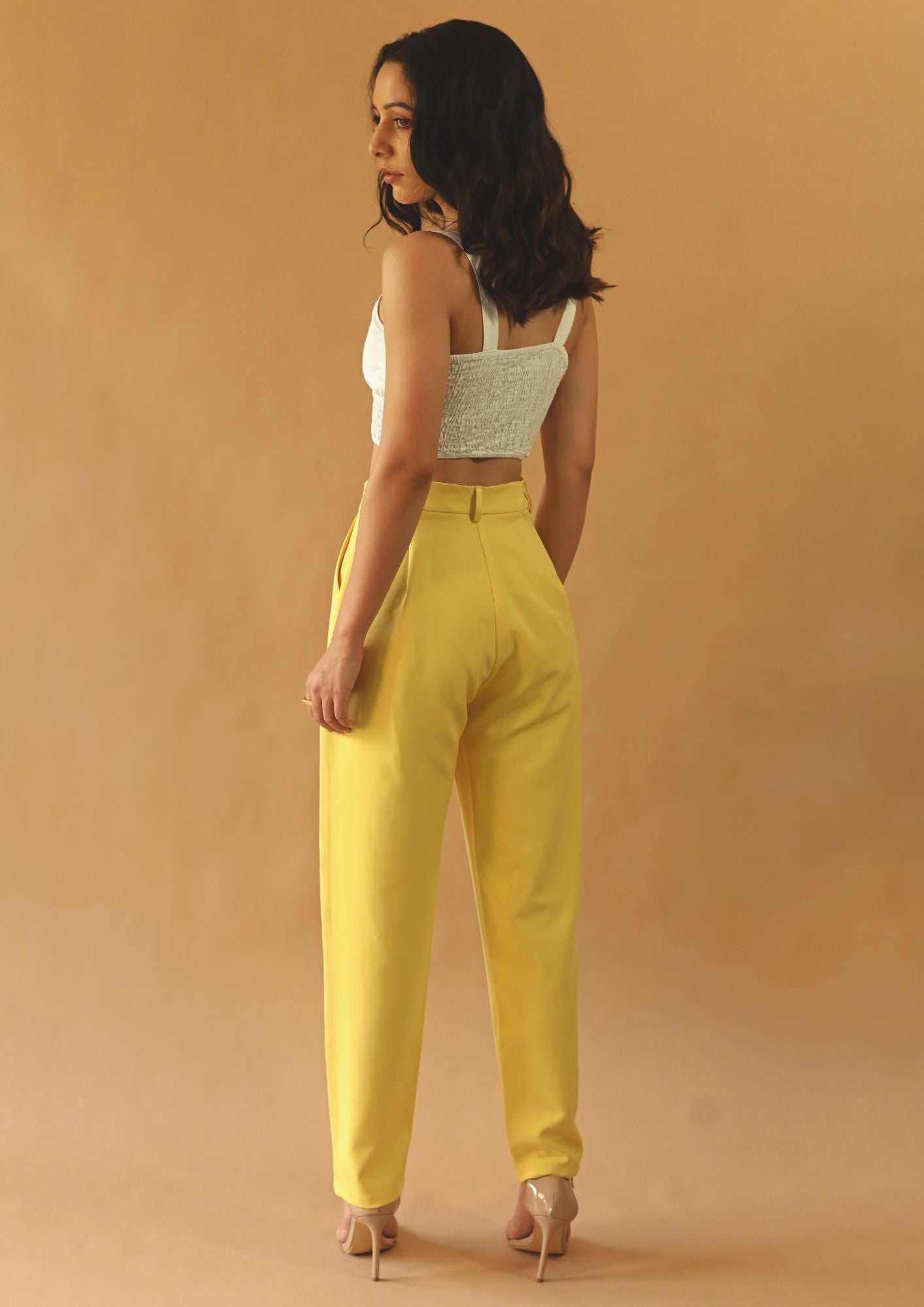 Trousers With Matching Belt Casual Formal Office Pants For Ladies - Mustard  - Wholesale Womens Clothing Vendors For Boutiques