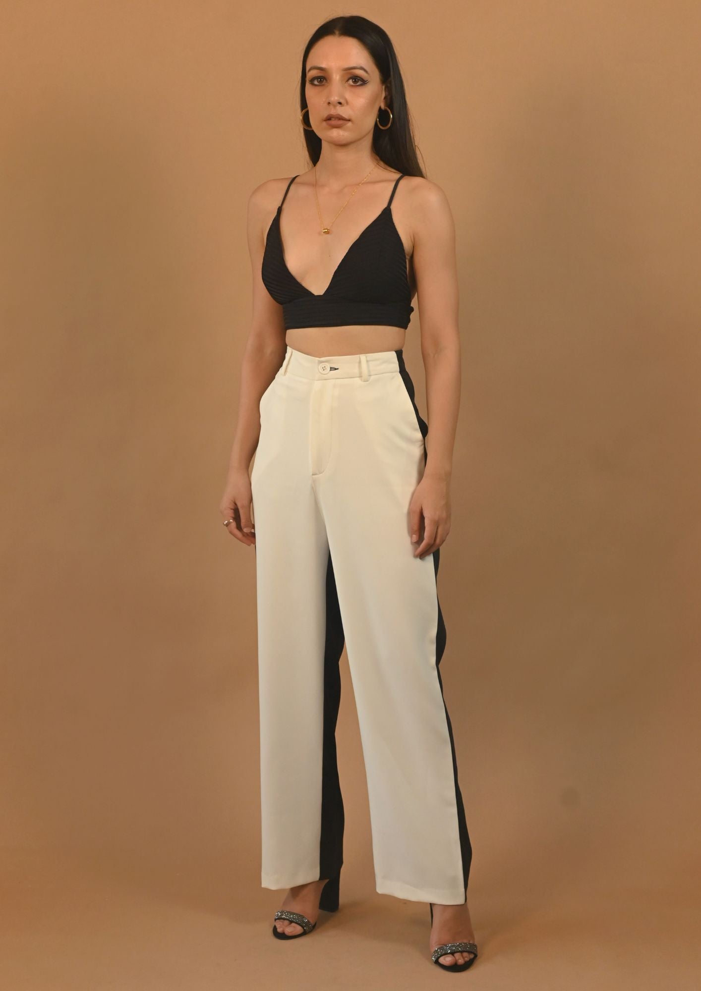 B & W High Waist Straight Pants