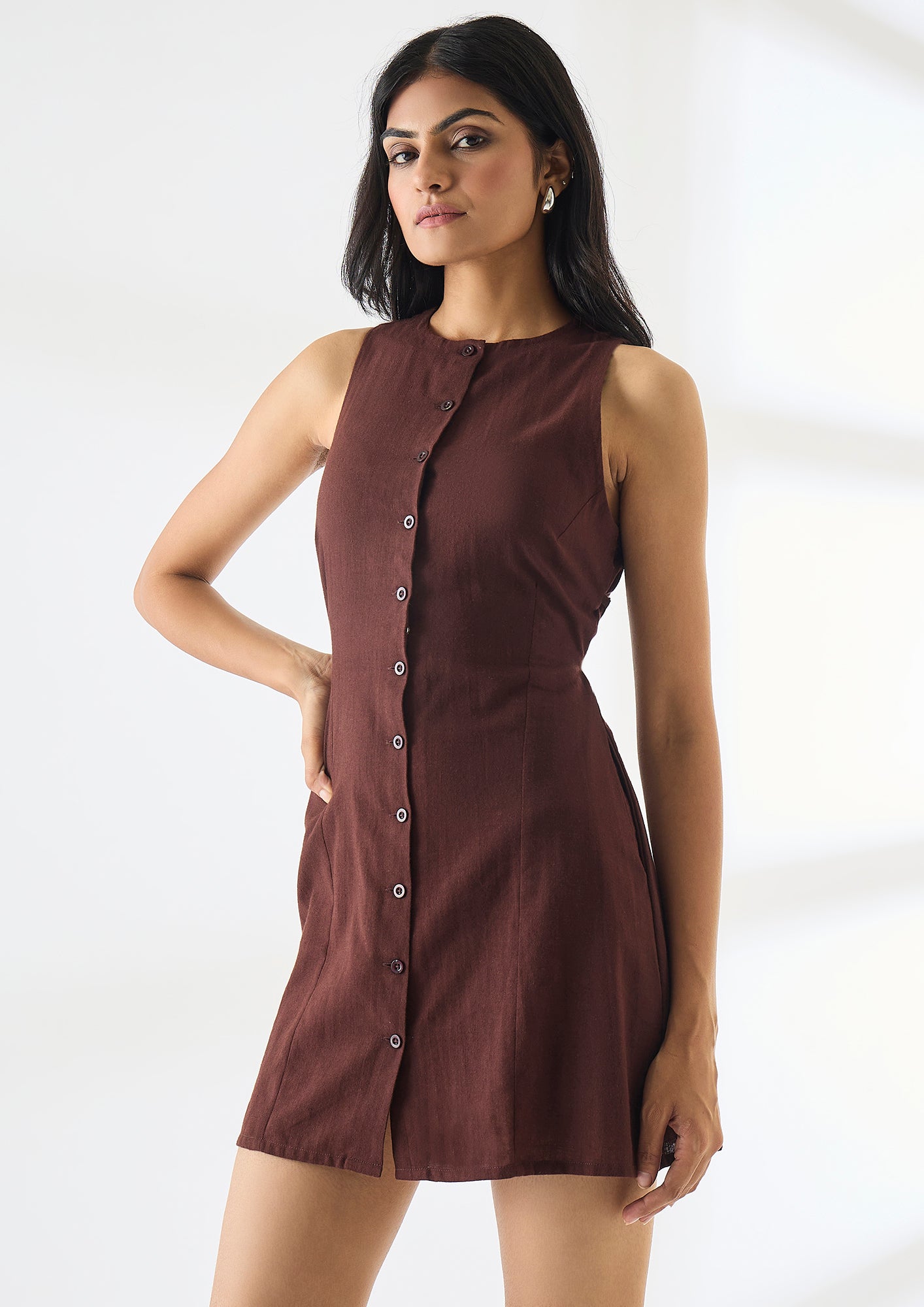 Waist Cinching Mini Linen Dress