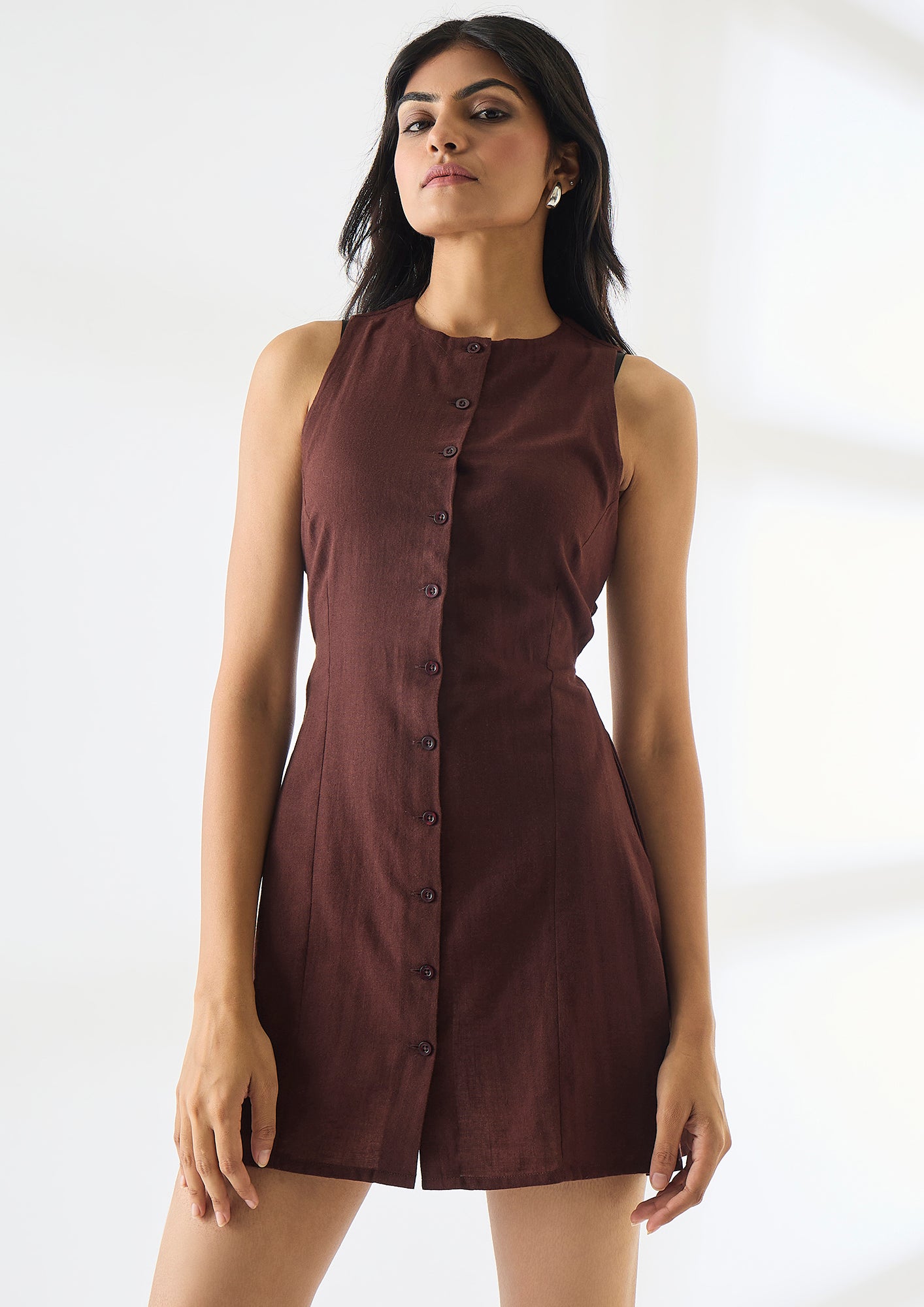 Waist Cinching Mini Linen Dress