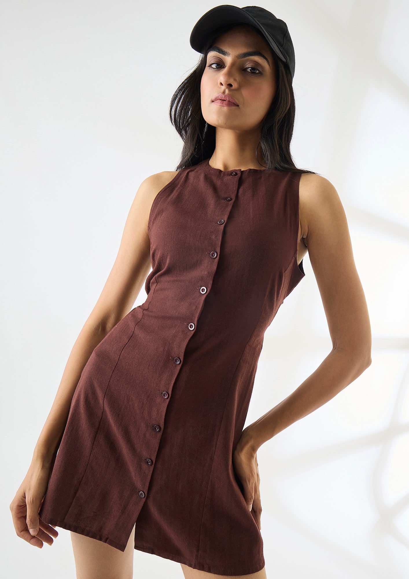 Waist Cinching Mini Linen Dress