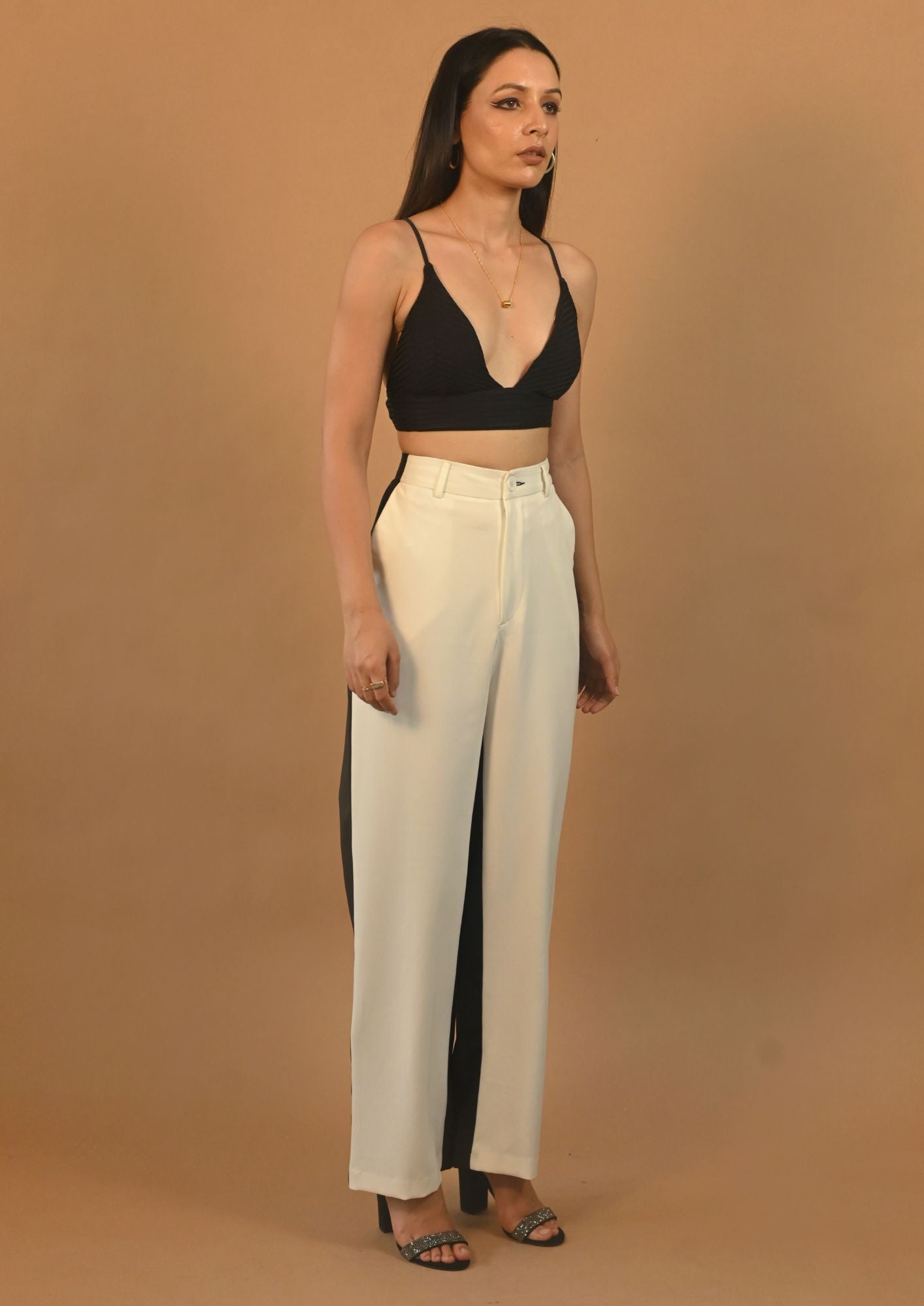 B & W High Waist Straight Pants