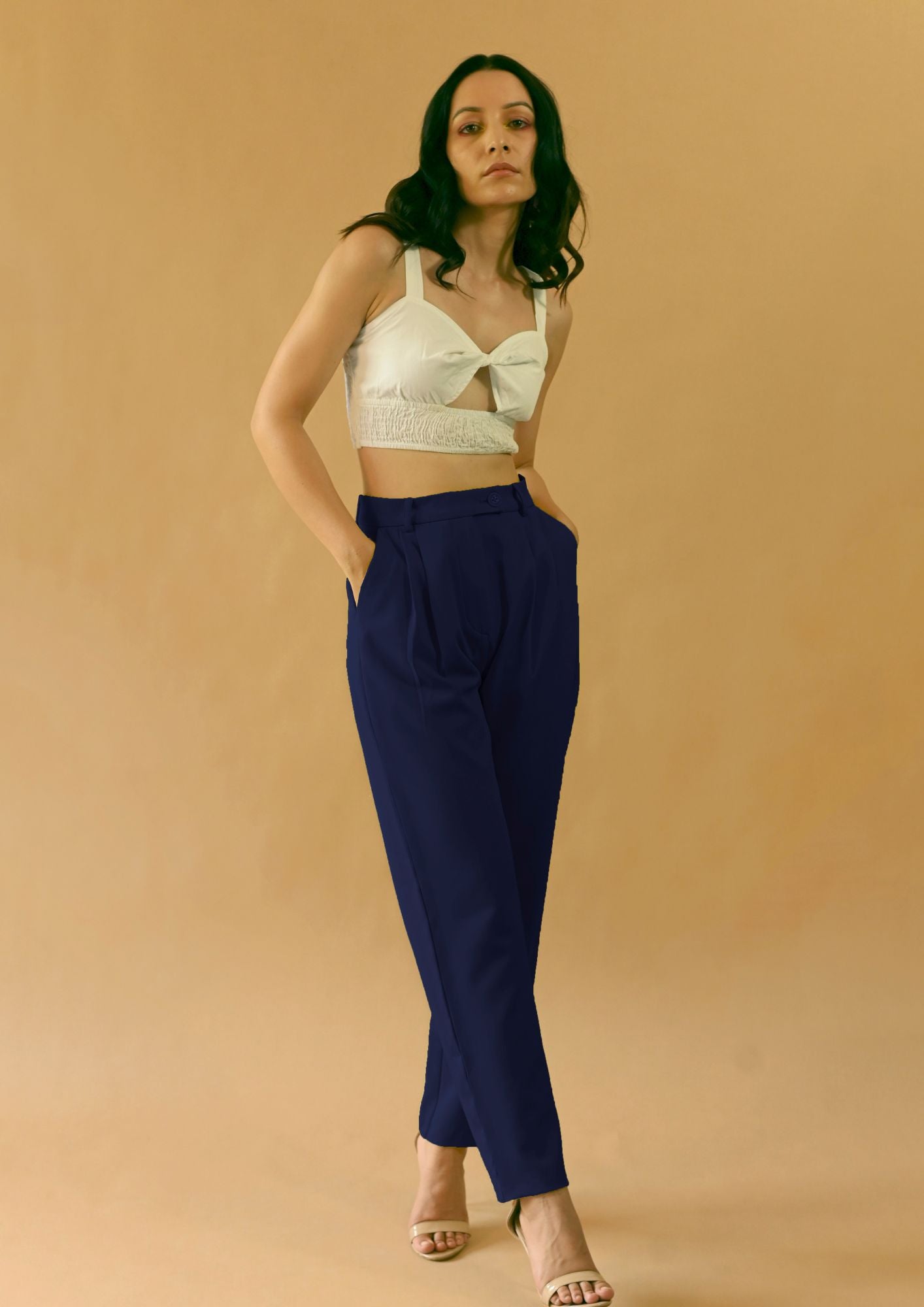 Kick It Navy Blue High-Waisted Trouser Pants | High waisted trouser pants,  Blue pants outfit, Navy blue pants outfit