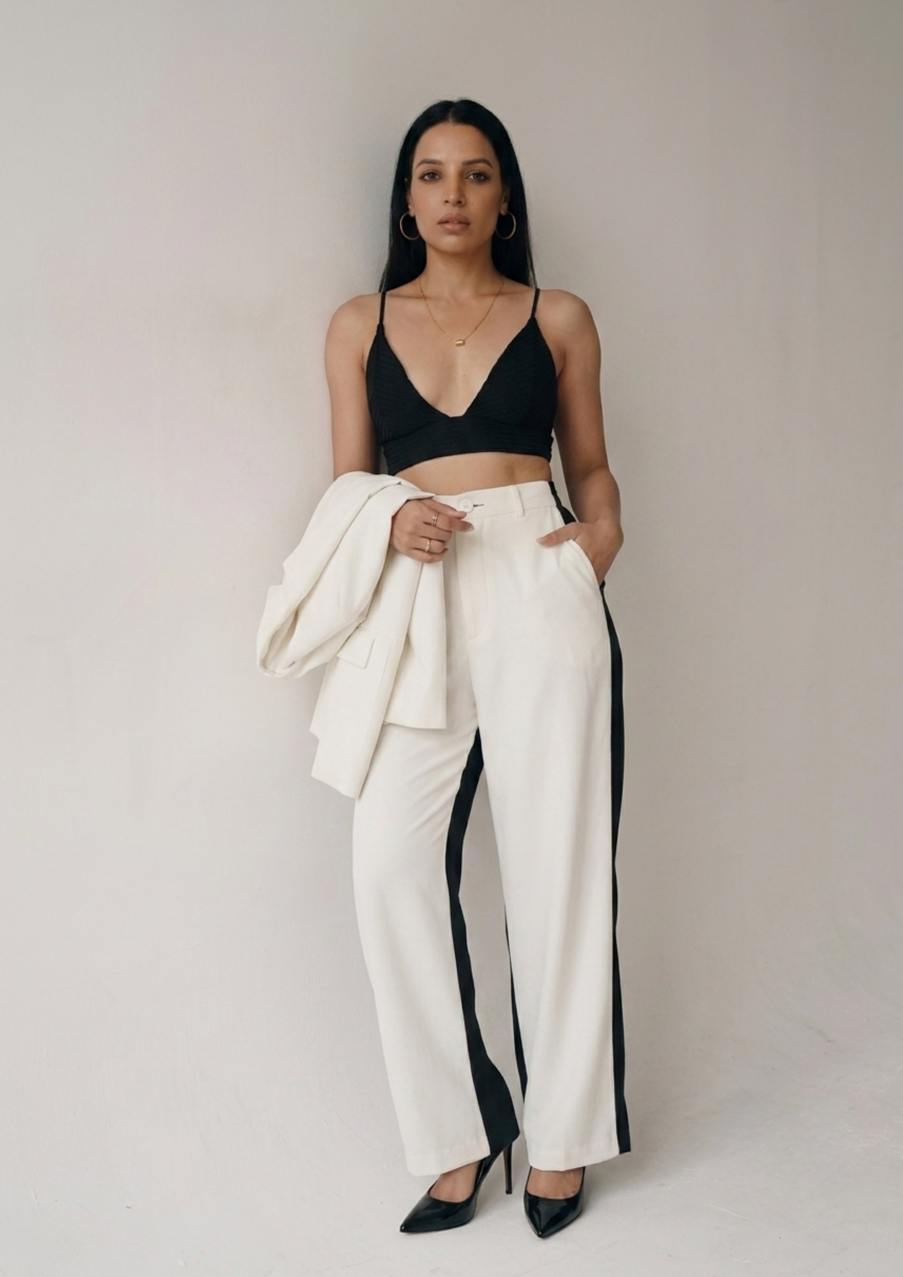 B & W High Waist Straight Pants