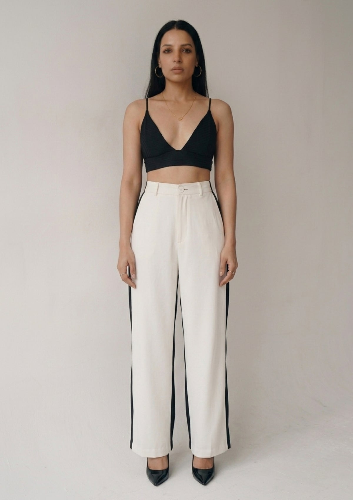 B & W High Waist Straight Pants