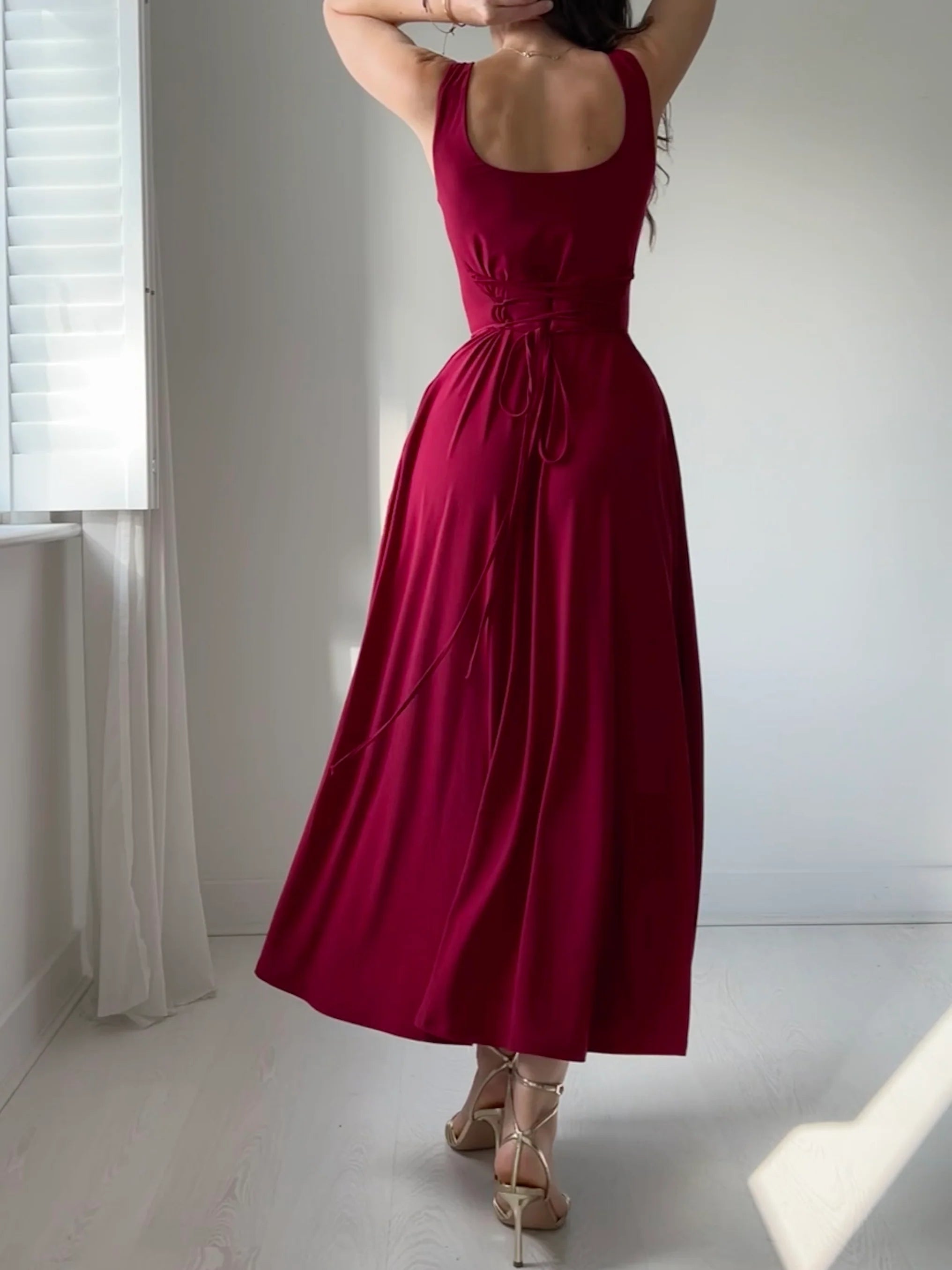 Wine Cinch Maxi Dress